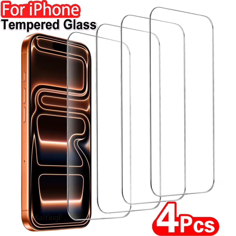 4 Stück HD-Glas-Displayschutzfolie für iPhone 17 Pro Max, iPhone 16, 15, 14, 13, 12, 11 Pro, XS Max, XR, Gehärtetes Glas Schutzfilm