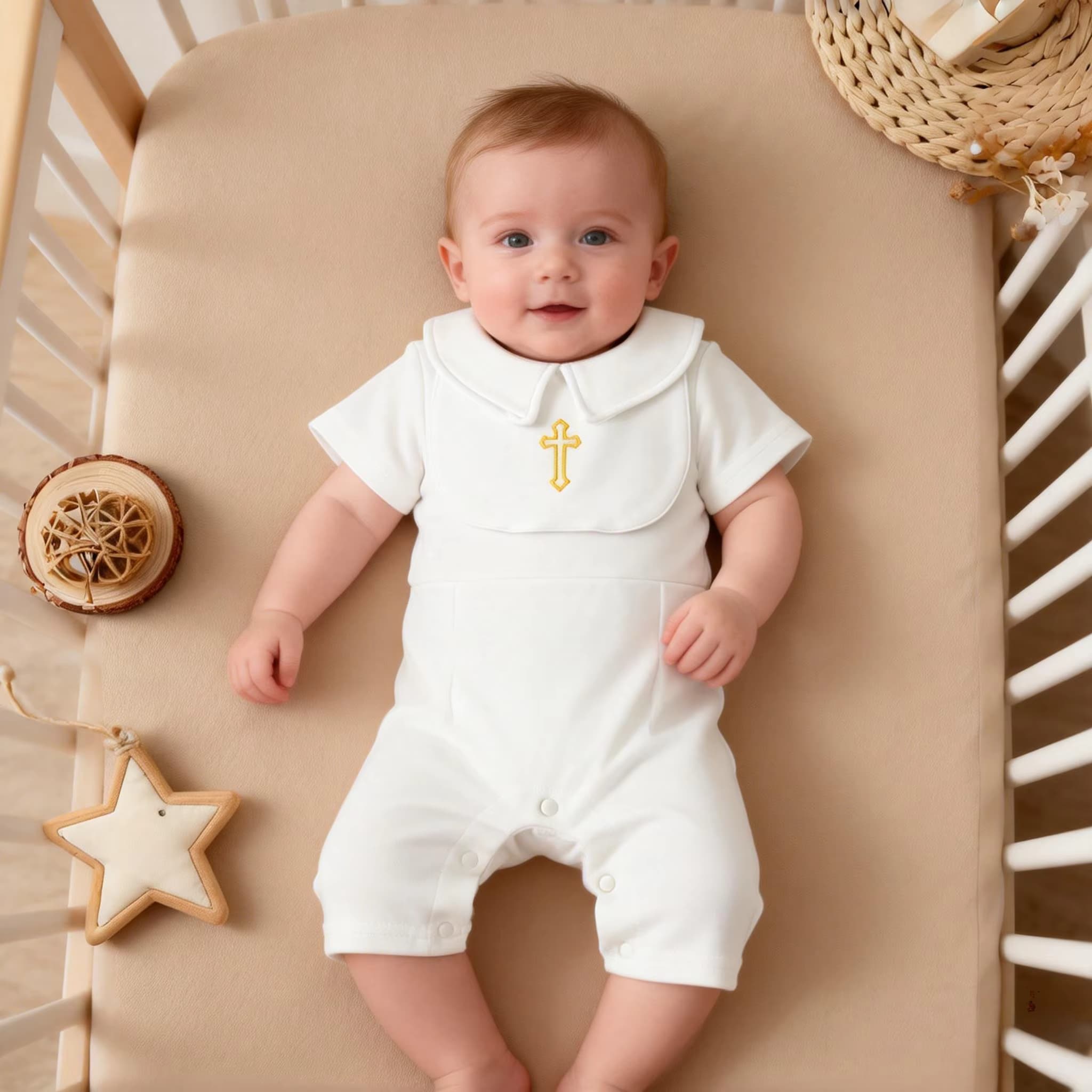 Taufkleidung für Kleinkinder, Jungen und Mädchen, weicher Baumwoll-Body, 3–24 Monate, Baby-Taufoutfit, Sommeranzug für Kleinkinder