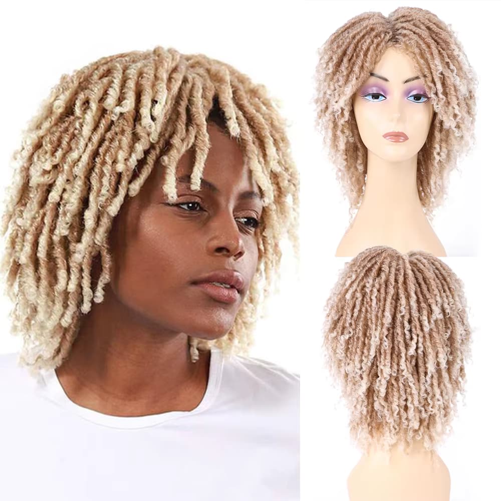 Kurze Dreadlock-Perücke für schwarze Frauen, Afro-Locken-Twist-Perücken, synthetische, hitzebeständige, atmungsaktive Faux-Locs-Zöpfe, Haarperücken