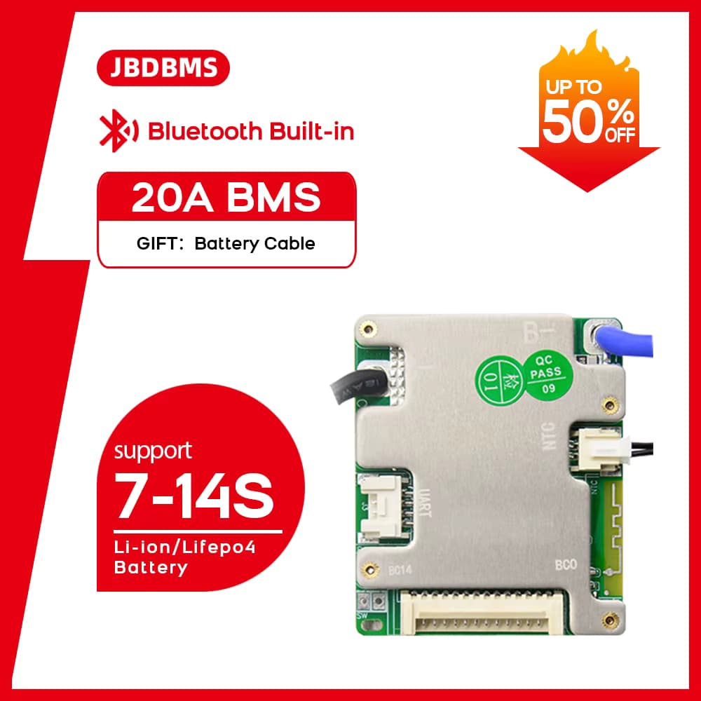 JBD Smart BMS 7S-14S 8S 9S 10S 11S 12S 13S Lithium-Batterie 24V 36V 48V Li-Ion LifePO4 20A für E-Bike E-Motorrad E-Roller BT