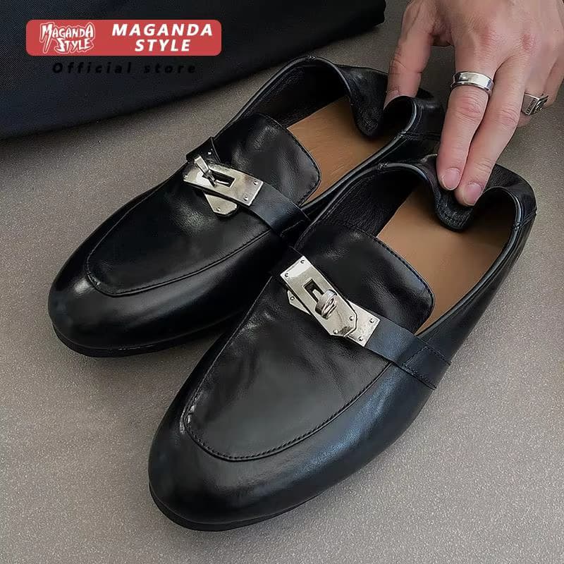 Obermaterial aus Rindsleder, Loafer für Paare, Herren Retro-Schnallenschuhe im Old-Money-Stil, weiche Sohle, lässige, flache Schuhe für den Alltag.