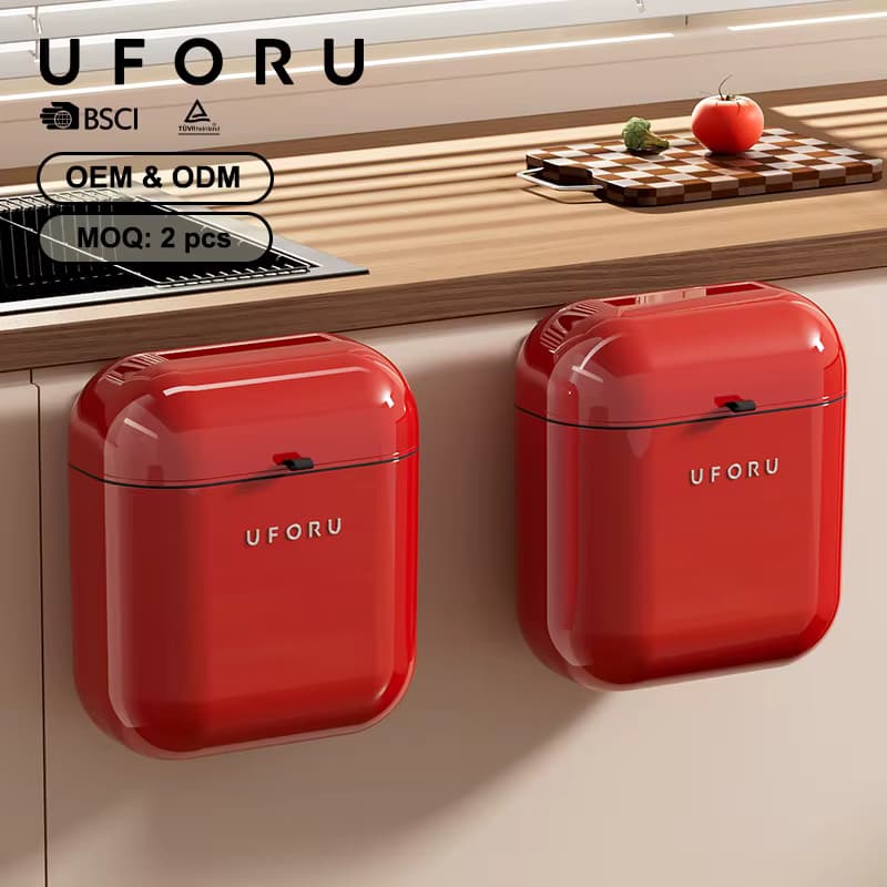 UFORU Wandmontierter Mülleimer für Bad & Küche, Klappdeckel-Design, Multifunktionaler Abfallkorb, Platzsparender Abfallbehälter