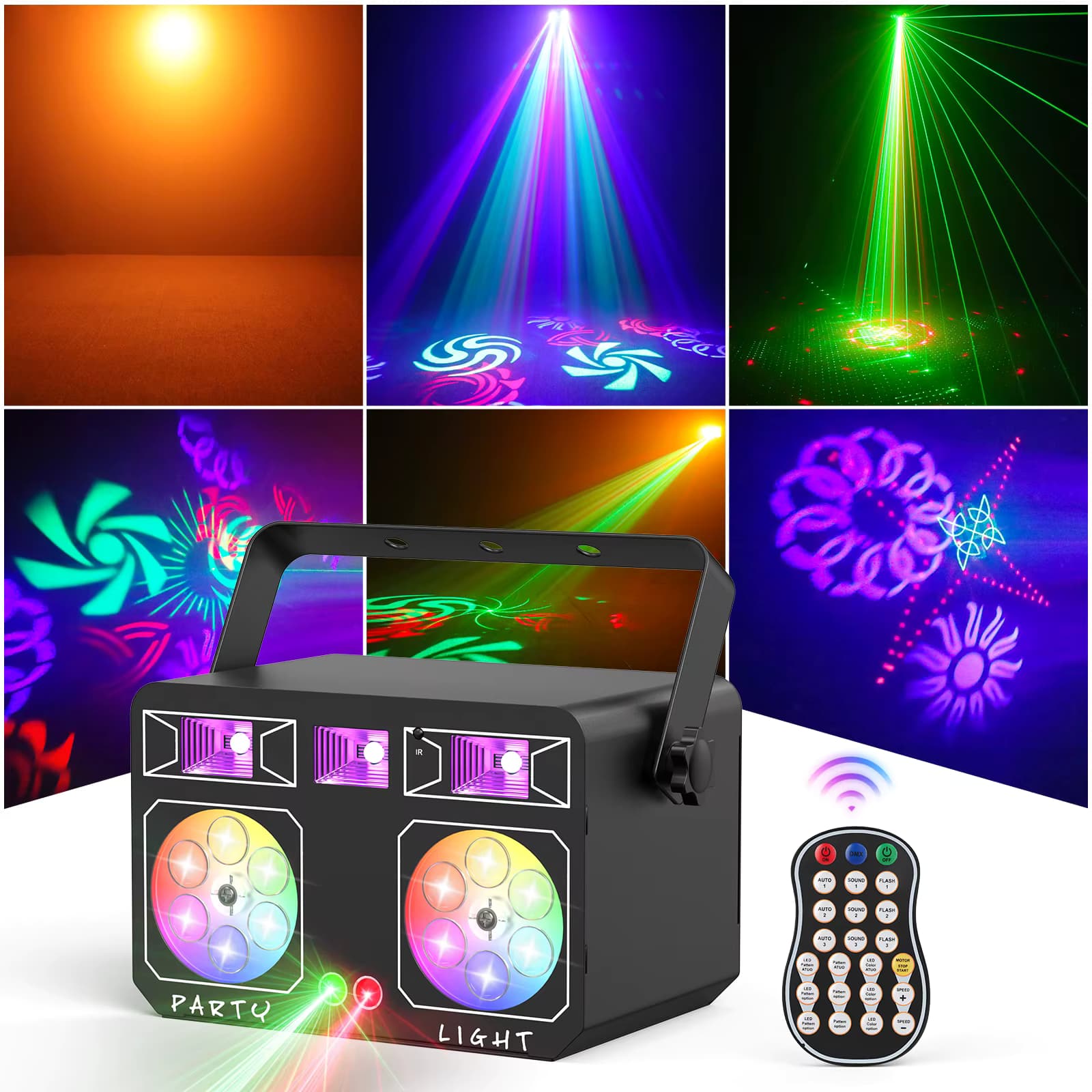 U'King 24W LED Party Licht 4IN1 Mixed Effect Licht RGBW Bunte Muster Strobe Laser Licht DMX Bühne licht für DJ Disco Club