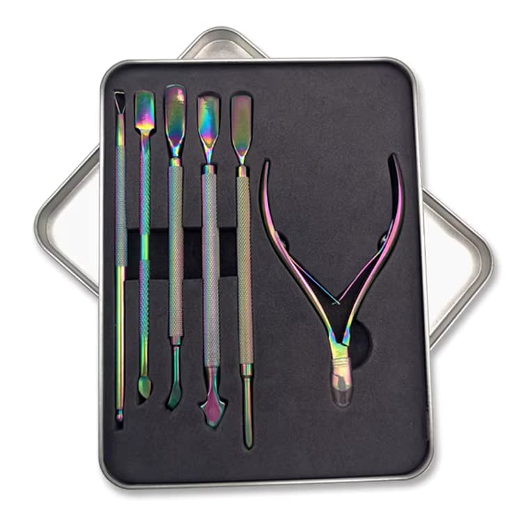 Custom logo 6 in 1 Professional Nail Pusher Double Ended Stainless Steel Cuticle Cleaner Manicure Pedicure Pusher Set for Salon. Tilbud fra Alibaba US.