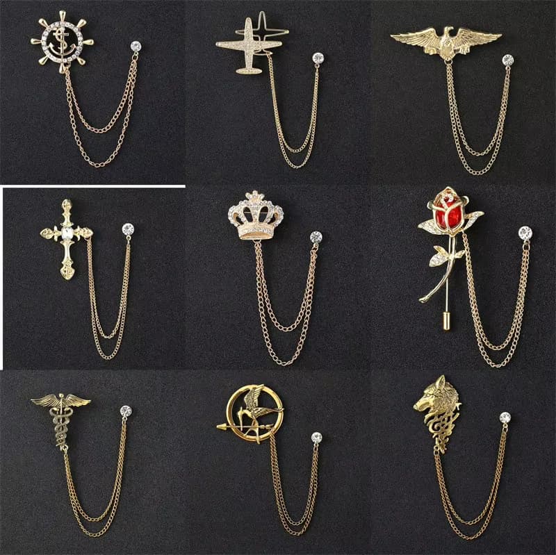Retro Flugzeug Wolf Quaste Kette Brosche Kristall Blume Flügel Tier Anstecknadeln Herren Anzug Hemd Kragen Abzeichen Broschen Schmuck