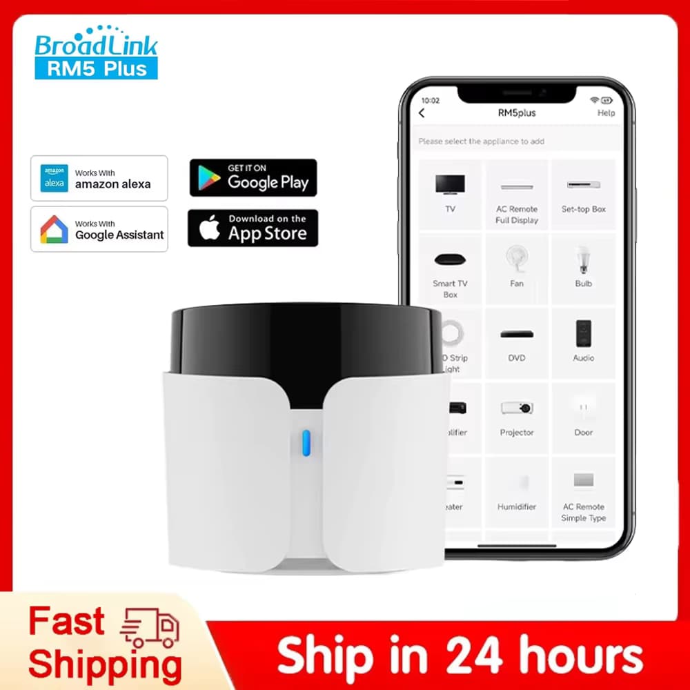 BroadLink RM5 Plus Smart-Fernbedienung, WLAN, IR, Bluetooth, Hub-Controller, Timer, Sprachsteuerung, funktioniert mit Alexa und Google Assistant