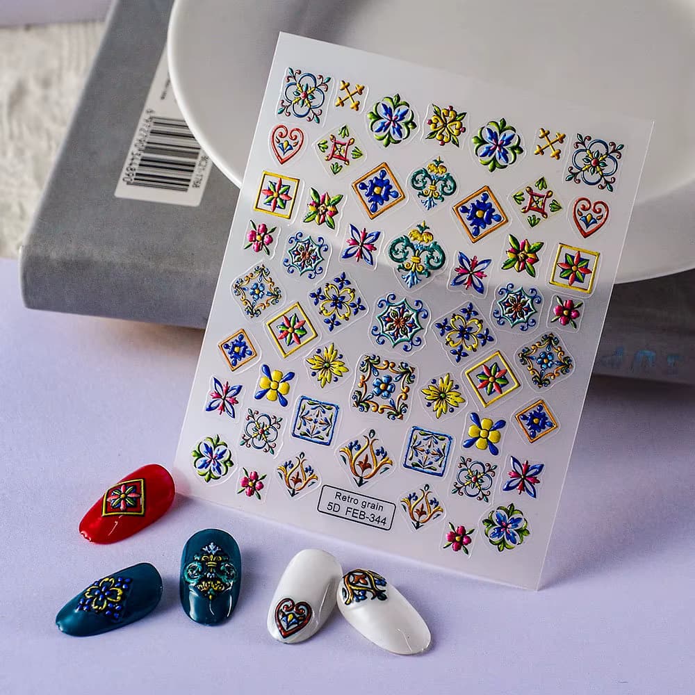 5D handbemalte Nagelaufkleber im böhmischen Ethno-Stil, selbstklebende barocke Nagelkunstaufkleber für Frauen und Mädchen, Nagelkunst-Dekorationen