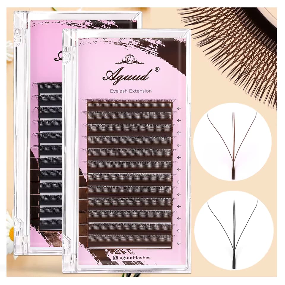 NEU L M Curl Braun 3D Fairy Lashes Vorgefertigte Bloom Fans Wimpernverlängerung 3D Clover Spike Handgewebte Dunkelbraune 3D W-förmige Wimpern