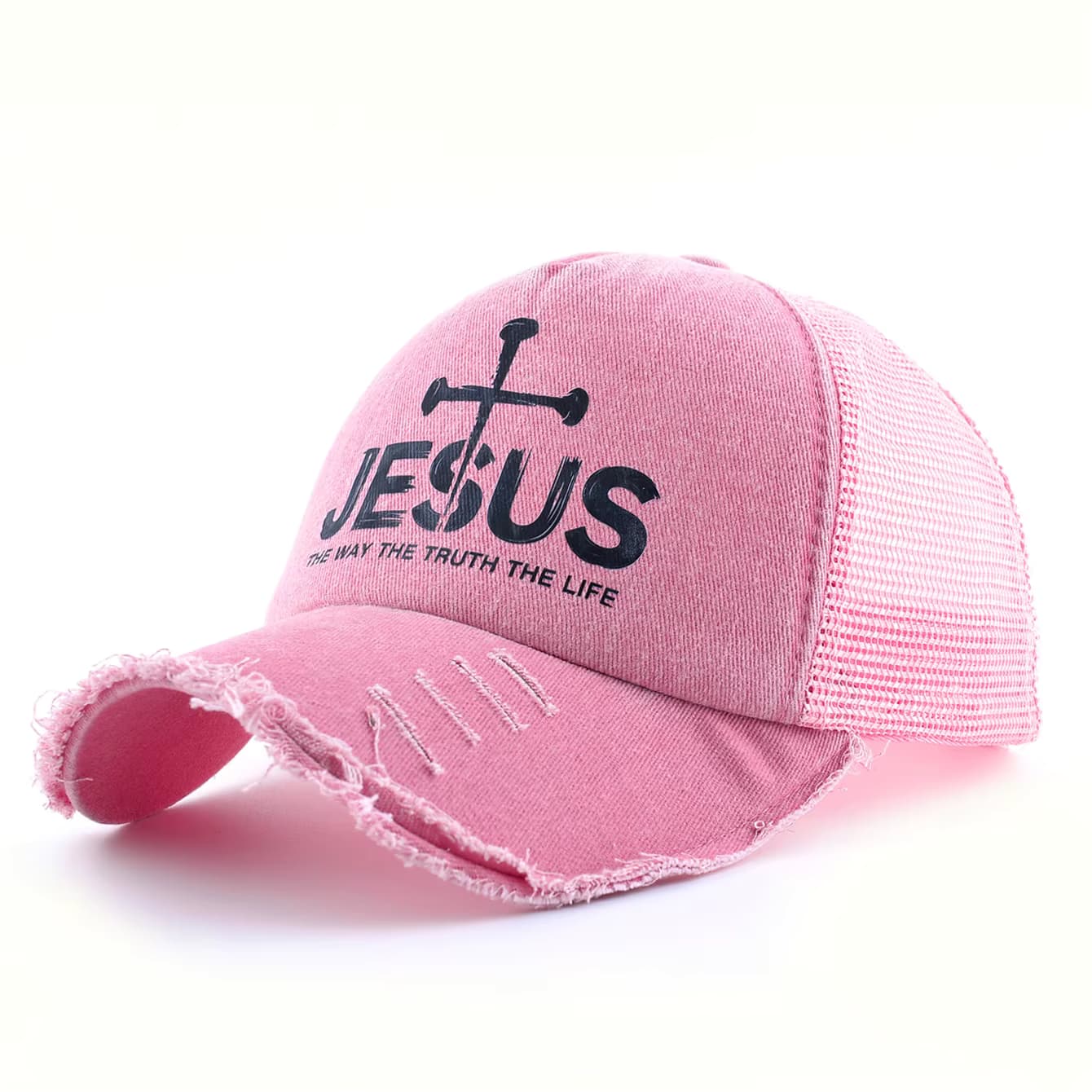 Gewaschener Denim Rosa Baseballkappe Damen Frühling und Sommer Sonnenblende Kappe Herren Snapback Hip Hop Trucker Cap Atmungsaktive Mesh-Mütze
