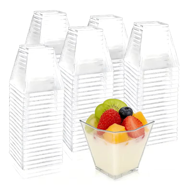 50/100 Stück transparente Dessertbecher, quadratische Mini-Dessertbecher aus Kunststoff für Geburtstagsfeiern, Obst und Eis, Lebensmittelbehälter aus Kunststoff