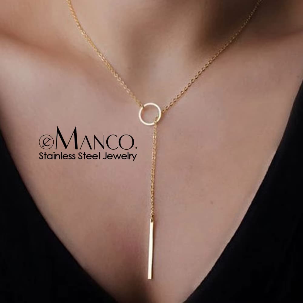 EMANCO Minimalistische Runde Stabanhänger-Halskette Damen Perlen-Schlüsselbein-Halskette Blatt Lange Kette Mode-Schmuck Statement-Geschenk für H