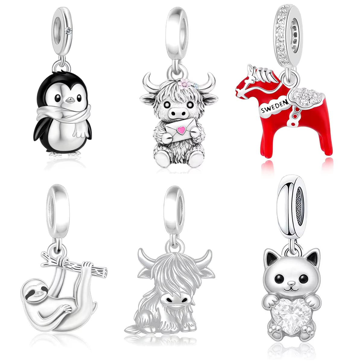 2026 Original Tier-Serie Perlenanhänger, Pinguin, Pferd, Faultier, DIY Armband-Zubehör, Umweltfreundliches Kupfermaterial