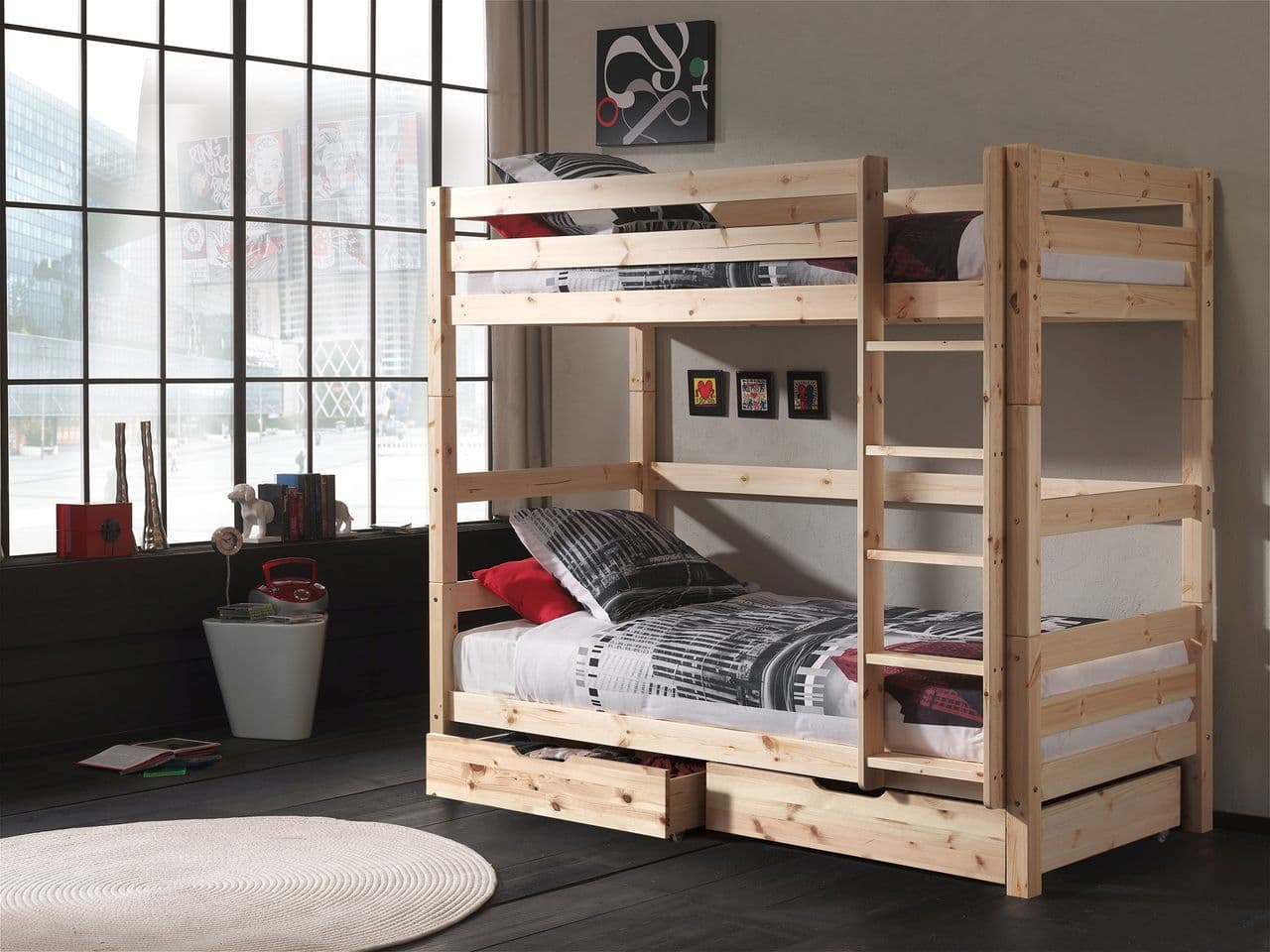 VIPACK Etagen-Hochbett Pino 180 cm Höhe, Ausf. Kiefer massiv natur lackiert