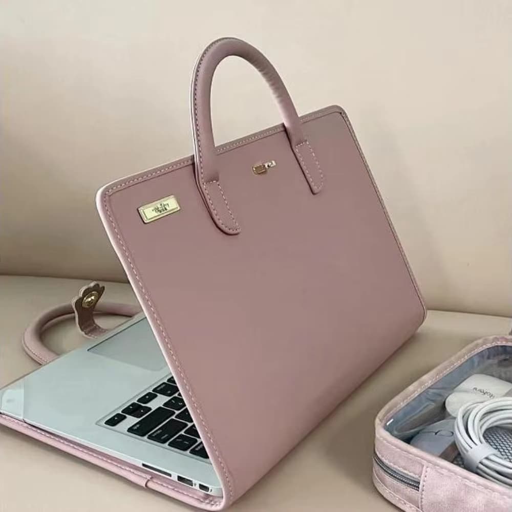 Modische PU-Laptop-Hülle, rosa, mit Griff, Schutzhülle, Laptoptasche für MacBook, Lenovo, Xiaomi, Huawei, Schutzhülle