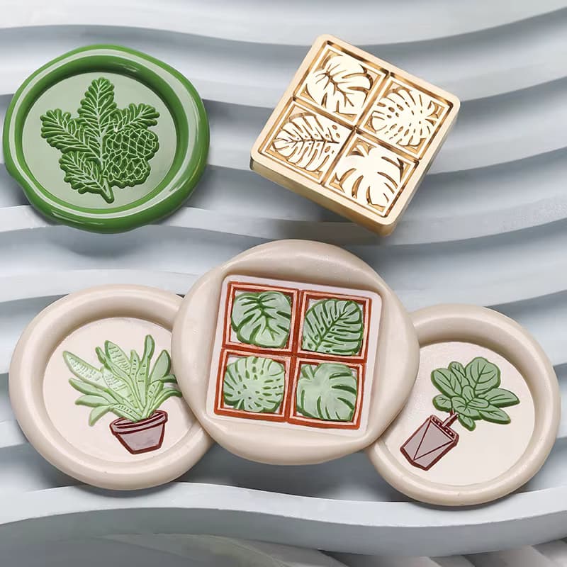 Neues Produkt Green Plant Series Siegelwachs-Stempelkopf Messing Siegel gravierte Pflanzenblätter Journal Kupferkopf