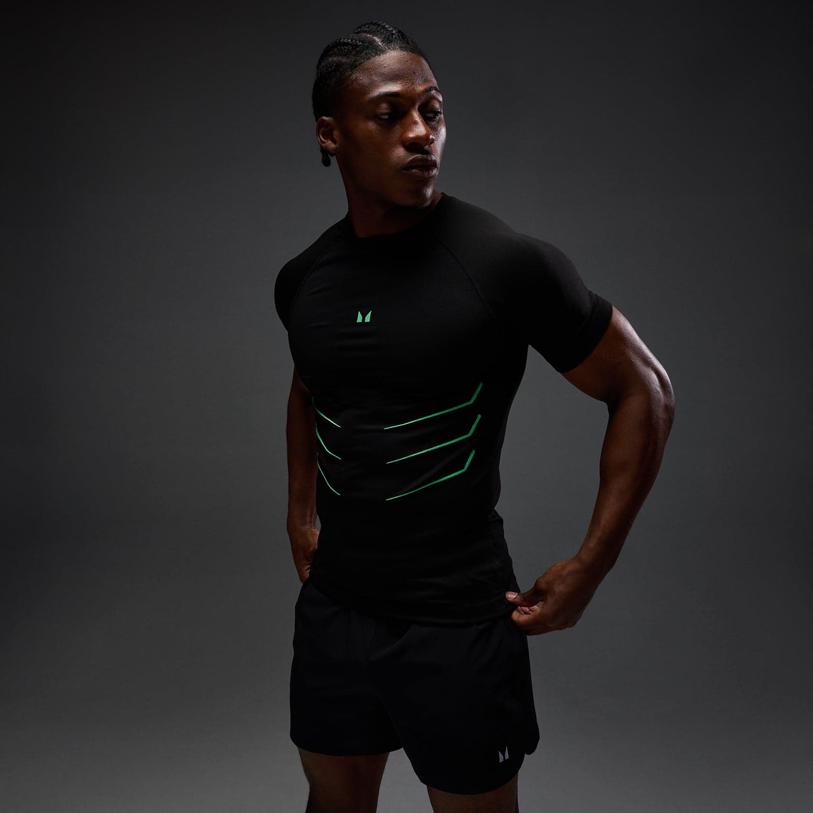 MP Herren Hero Muscle Fit Nahtloses T-Shirt - Vintage-Schwarz/Alpha Green - XS