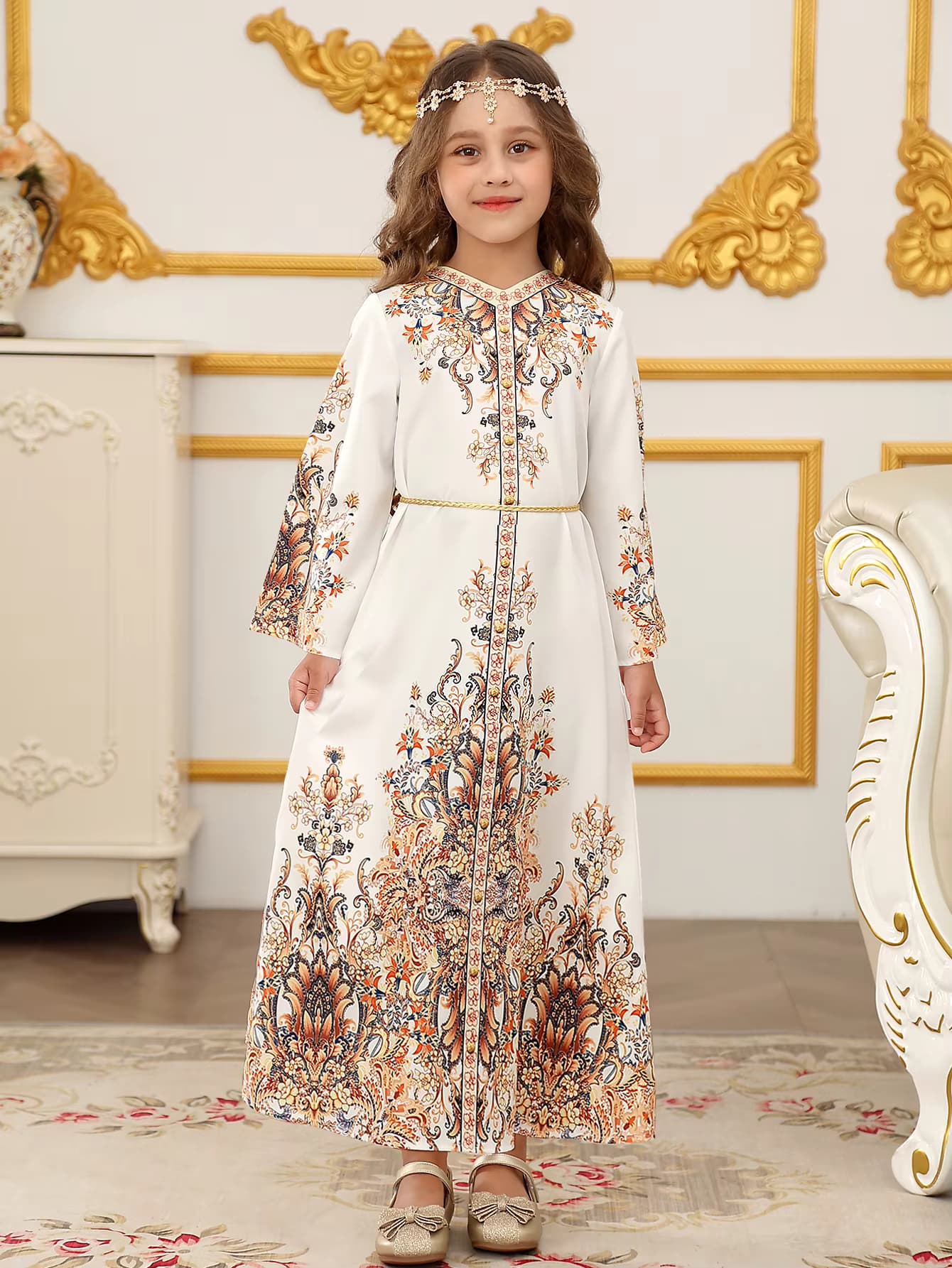 Muslimisches Kleid für Kinder, Mädchen, Abaya, Naher Osten, Ramadan, langärmelig, Gebetskleid, arabischer Kaftan
