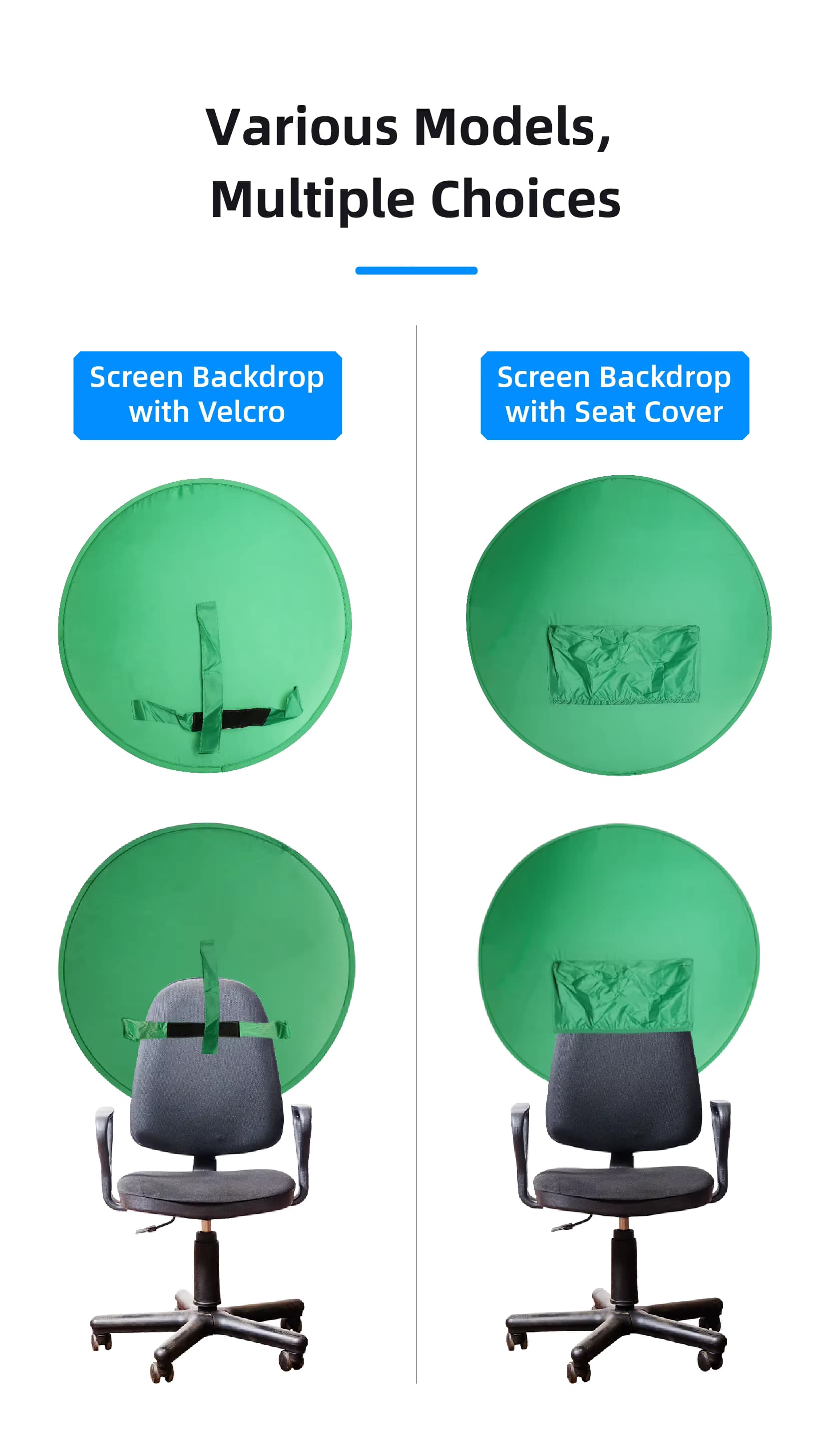 RF08 Game Live Chromakey 2-in-1 Fotostudio-Stuhl mit Rückenlehne, ein- und doppelseitiger Hintergrundstoff, grüner und blauer Bildschirm