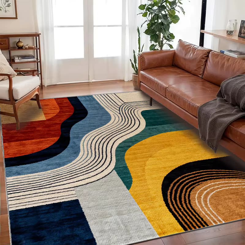 RAKKS Moderner Geometrischer Kristallteppich - Abstraktes Linienkunst-Design, Glatter Niedrigflor-Samt, Rutschfest für Zeitgenössische Wohnzimmer