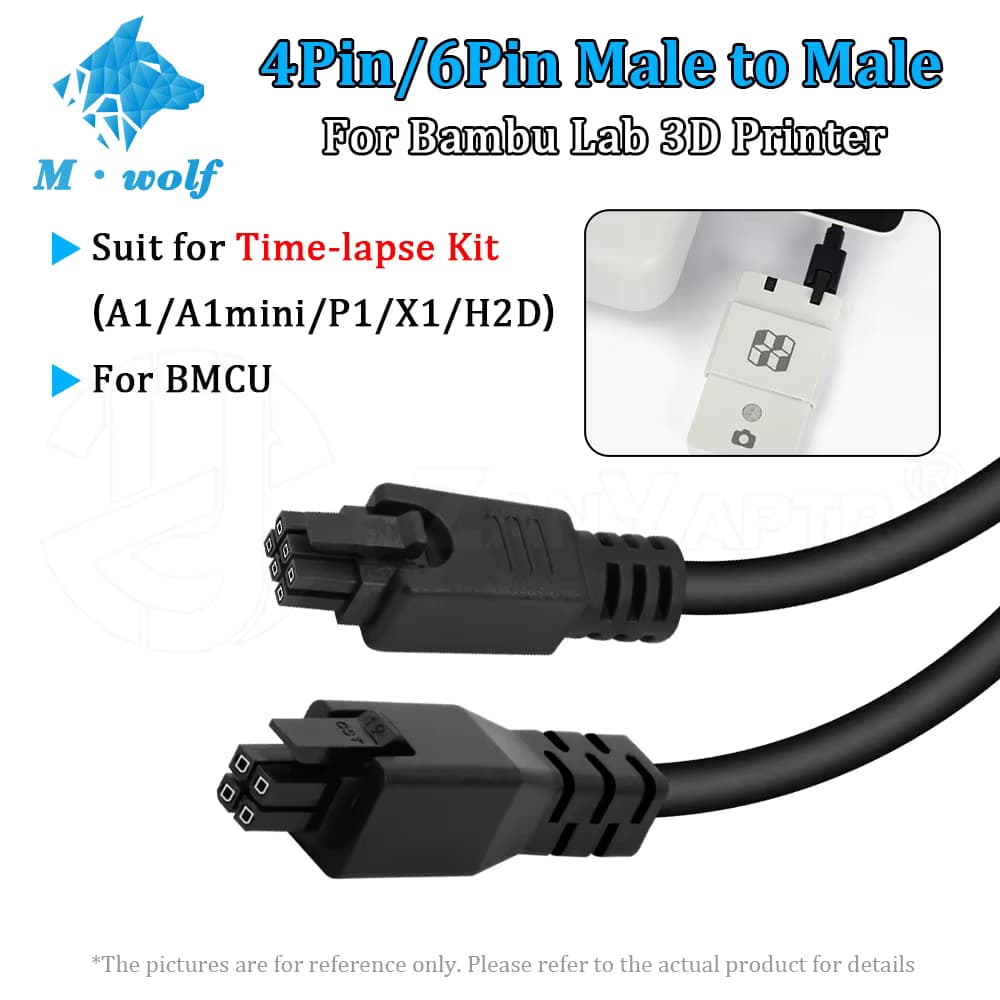 Für Bambu Lab 4-Pin/6-Pin Verlängerungskabel (Stecker zu Stecker) für CyberBrick Time-lapse Kit A1/A1mini/P1/X1/H2D/für BMCU 3D-Drucker