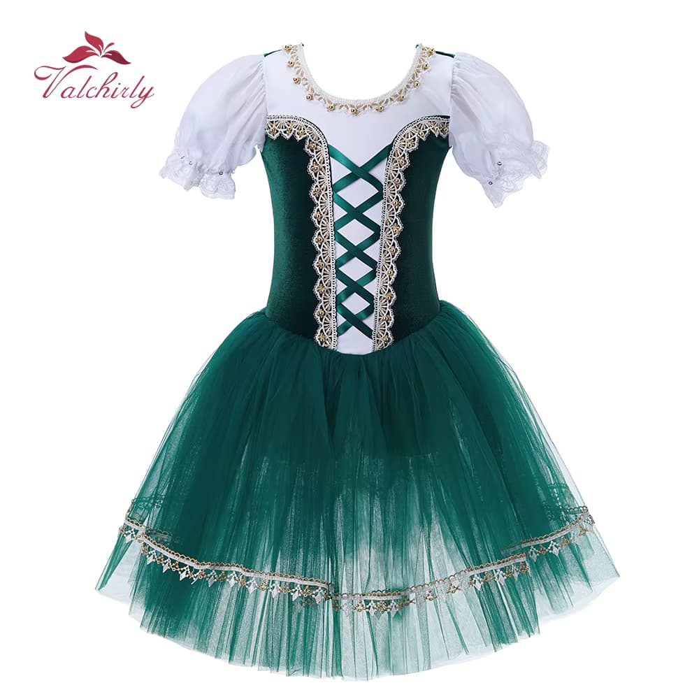 Neues grünes Ballett-Tutu-Kleid für Mädchen, Ballerina-Tanzkleidung, Kostüm für Kinder, Performance-Tanzkleidung