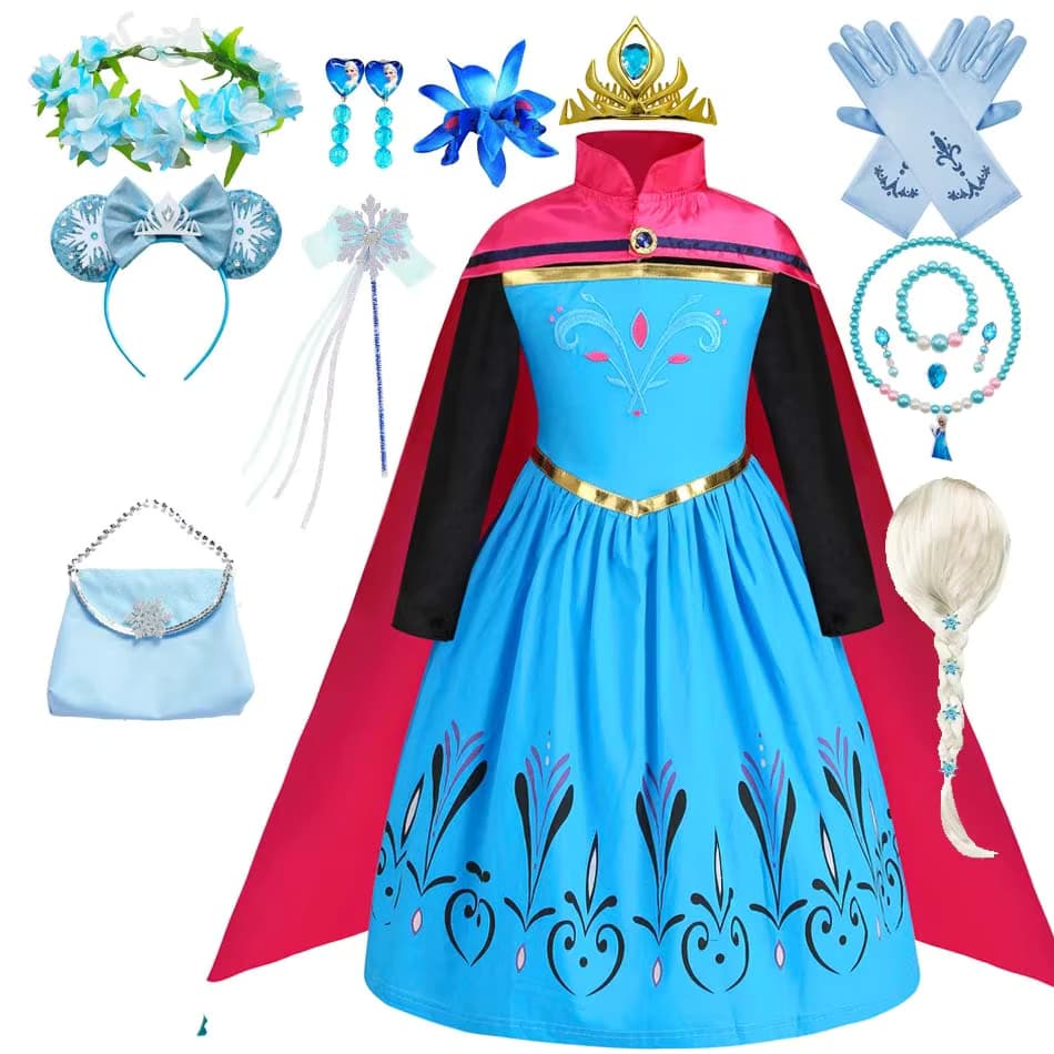 Elsa Krönung Kleid Mädchen Schnee königin Cosutme Halloween Party Prinzessin langen Umhang Kinder Karneval Phantasie Kleidung