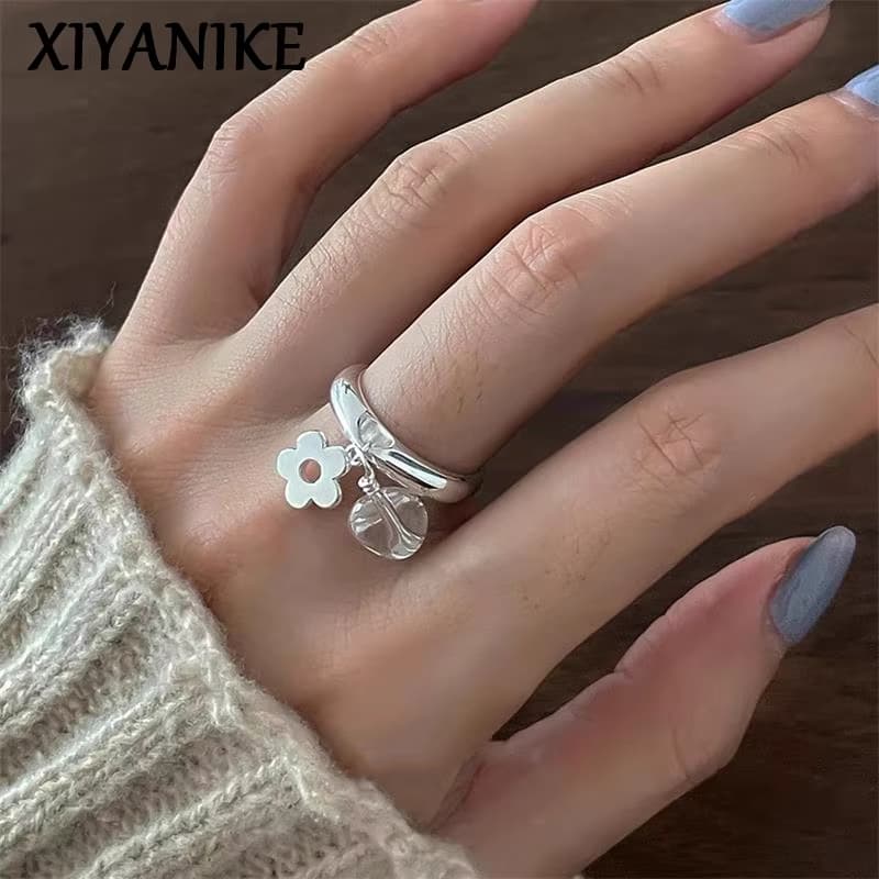 XIYANIKE Mode Kristall Blume Klare Tropfen Offene Ringe Für Frauen Mädchen Neujahr Schmuck Zubehör Geschenk Party Anillos Mujer