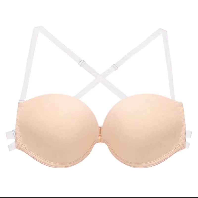 Rückenfreier Push-Up-BH mit Vorderverschluss, sexy Dessous, unsichtbare Damen-Hochzeitsunterwäsche mit nacktem Rücken und transparenten Multiway-Trägern