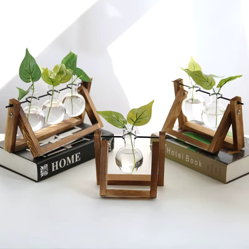 Dropship Indoor Hydroponics Plant Propagation Station Terrarium Wooden Stand Desktop Air Planter Bulb Vase for Garden. Tilbud fra Alibaba US.