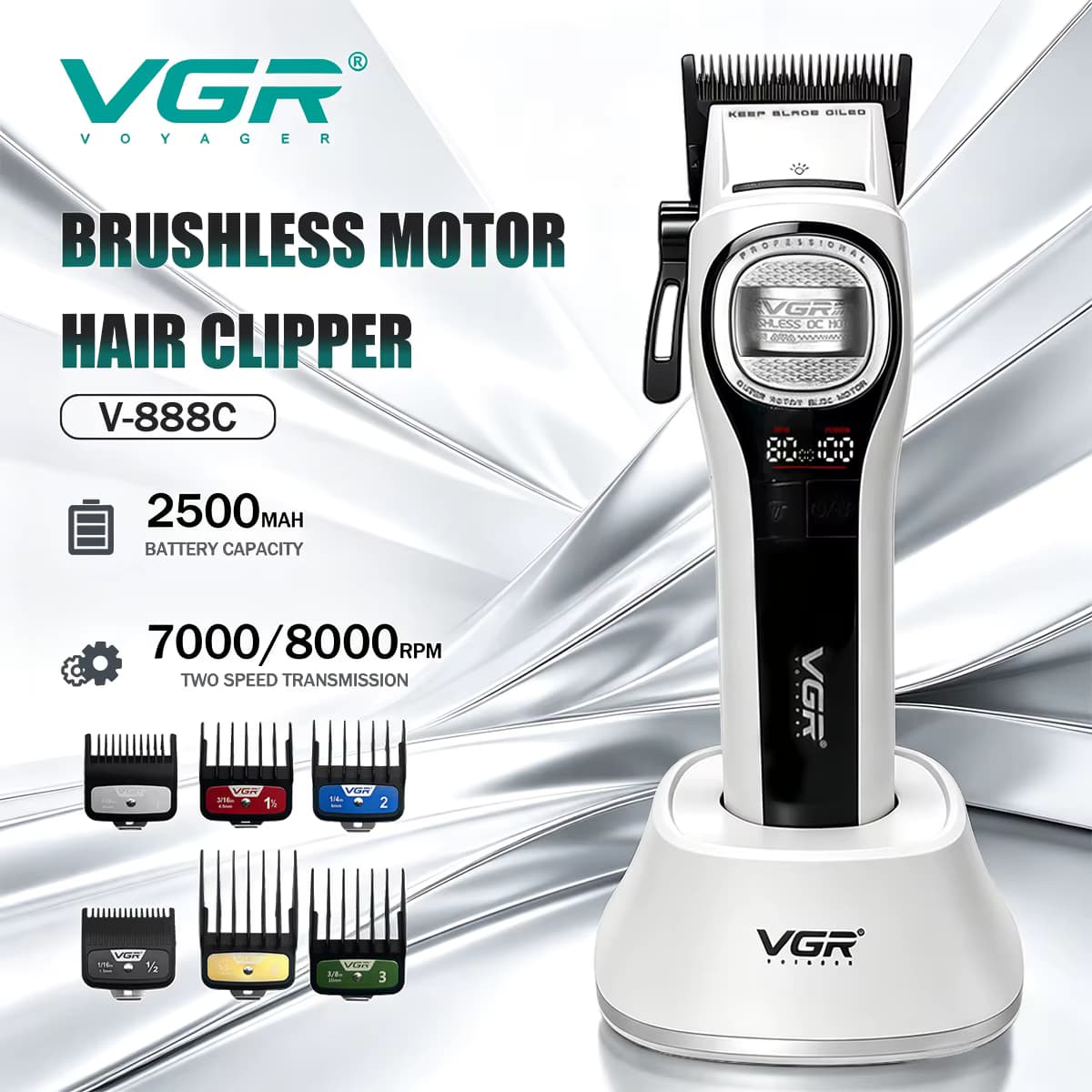 VGR harrschneidemaschine haarschneidemaschine männer Haarschneidemaschine Professionell Haartrimmer Kabellos Haarschneidemaschine Außenläufer-BLDC-Motor Friseur Metall Haarschneidemaschine für Herren