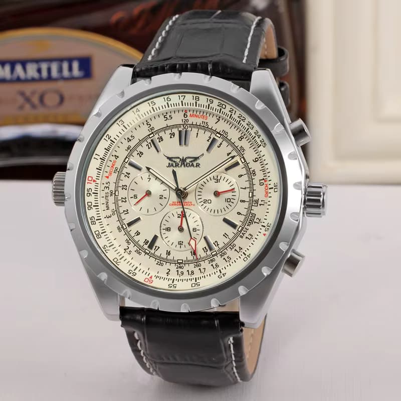 JARAGAR Luxusmarken Replik Business Herrenuhren Multifunktionszeiger Automatikwerk Mechanische Herrenarmbanduhren Leder