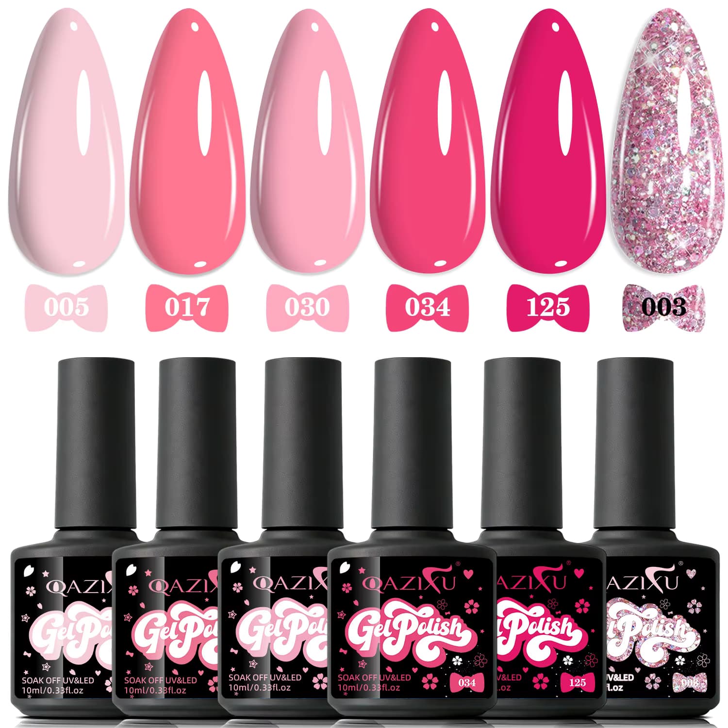 QAZIXU 1/6 Stück Rosa Gel-Nagellack-Set Rosa Glitzer-Effekt Soak-Off UV LED Semi-Permanent Nagelkunst DIY für Salon Beliebte Farbe