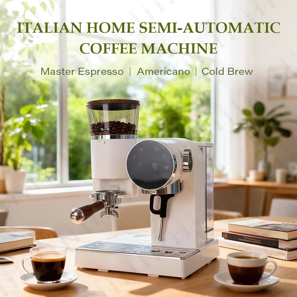 CAFOVO E121 15 Bar 58mm Halbautomatische Espressomaschine mit Mahlwerk und 30-Stufen-Mahlwerk für Kaltbrühkaffee für Zuhause und Café