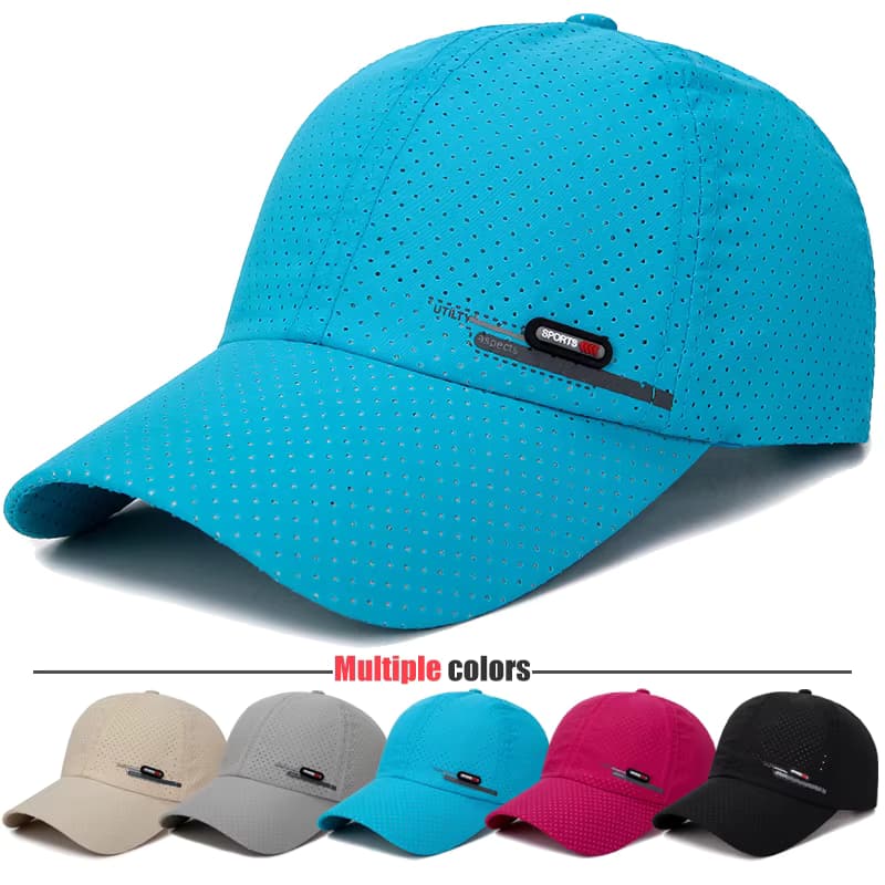 Sommerliche, atmungsaktive, perforierte, schnell trocknende Mütze für Herren, zum Angeln, Sonnenschutz, Baseballkappe, Radfahren, Reisen, Sportmütze