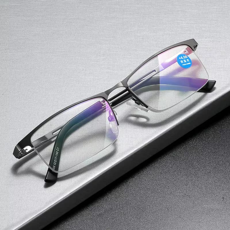 Anti-Blaulicht-Lesebrille für Damen und Herren, halber Rahmen, Augenschutz, ultraleichte Brille, Büro-Computerbrille