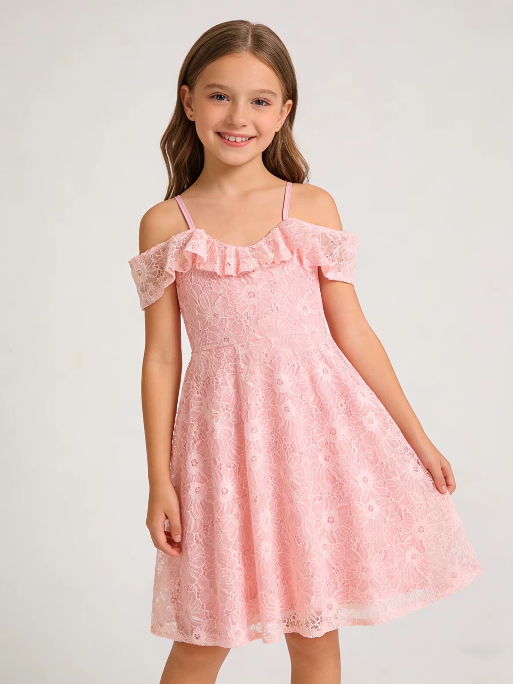 Sommerliches Neues Mädchen-Spitzenkleid mit Einseitigem Träger Modisch und Elegant Freizeitkleid