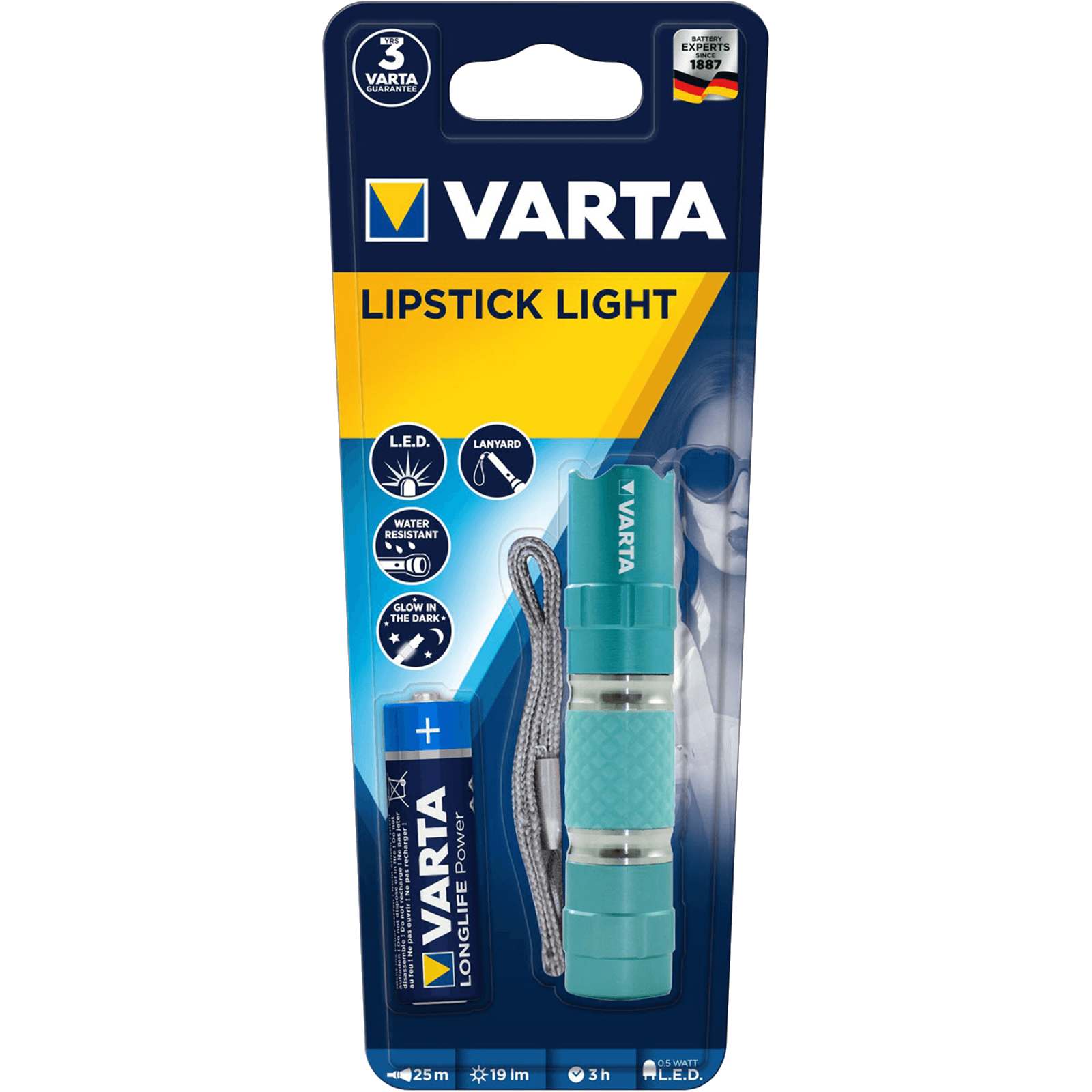 Varta Lipstick Light LED Taschenlampe türkis inkl. 1x AA VARTA Longlife Alkaline 1,5 V 16617. Angebot von EWANTO DE.