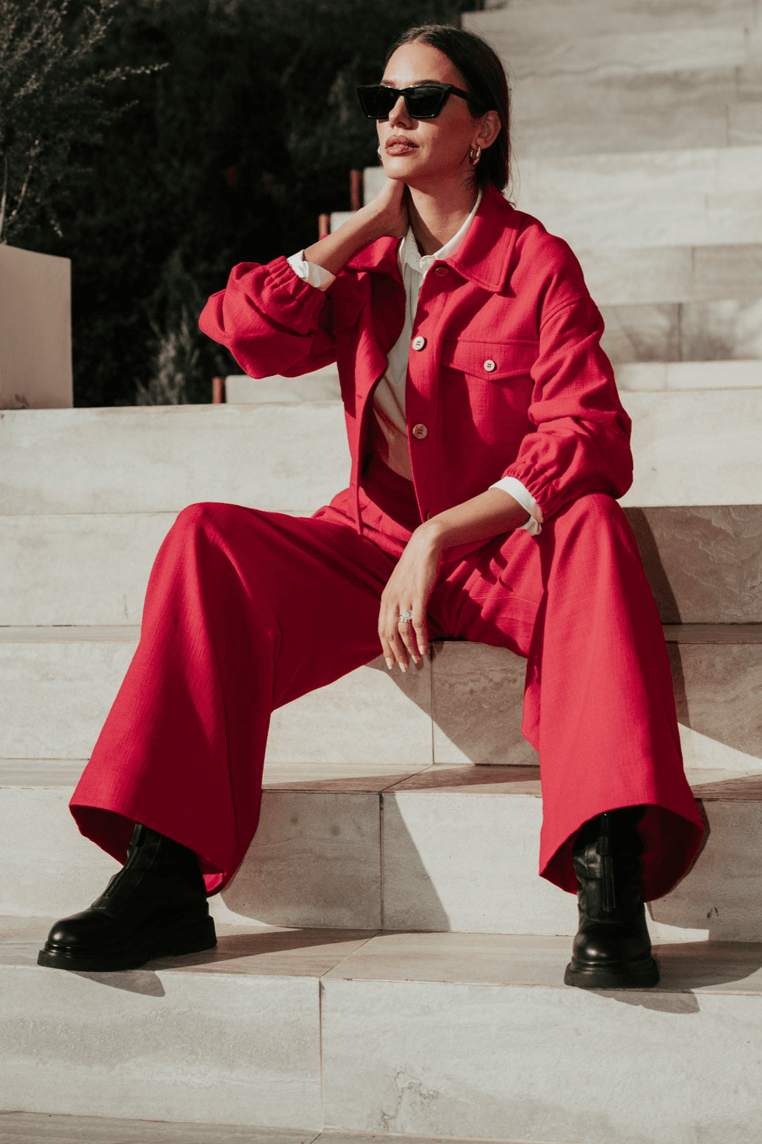 De IONESCU Damen vegan Hose Mit Hoher Taille Von Deva In Fuchsia
