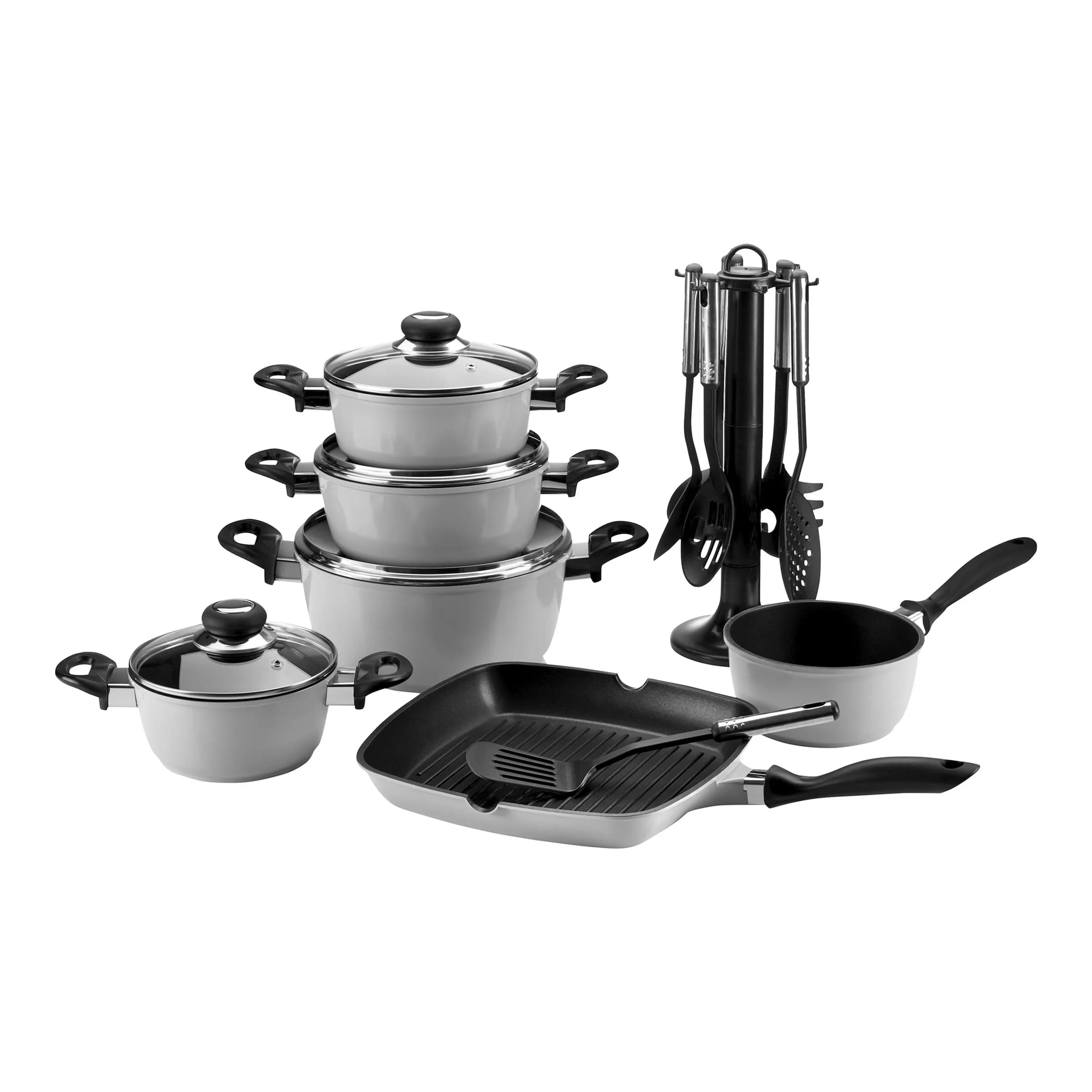 Aluguss-Topfset, 17-teilig. Angebot von Die Moderne Hausfrau DE.