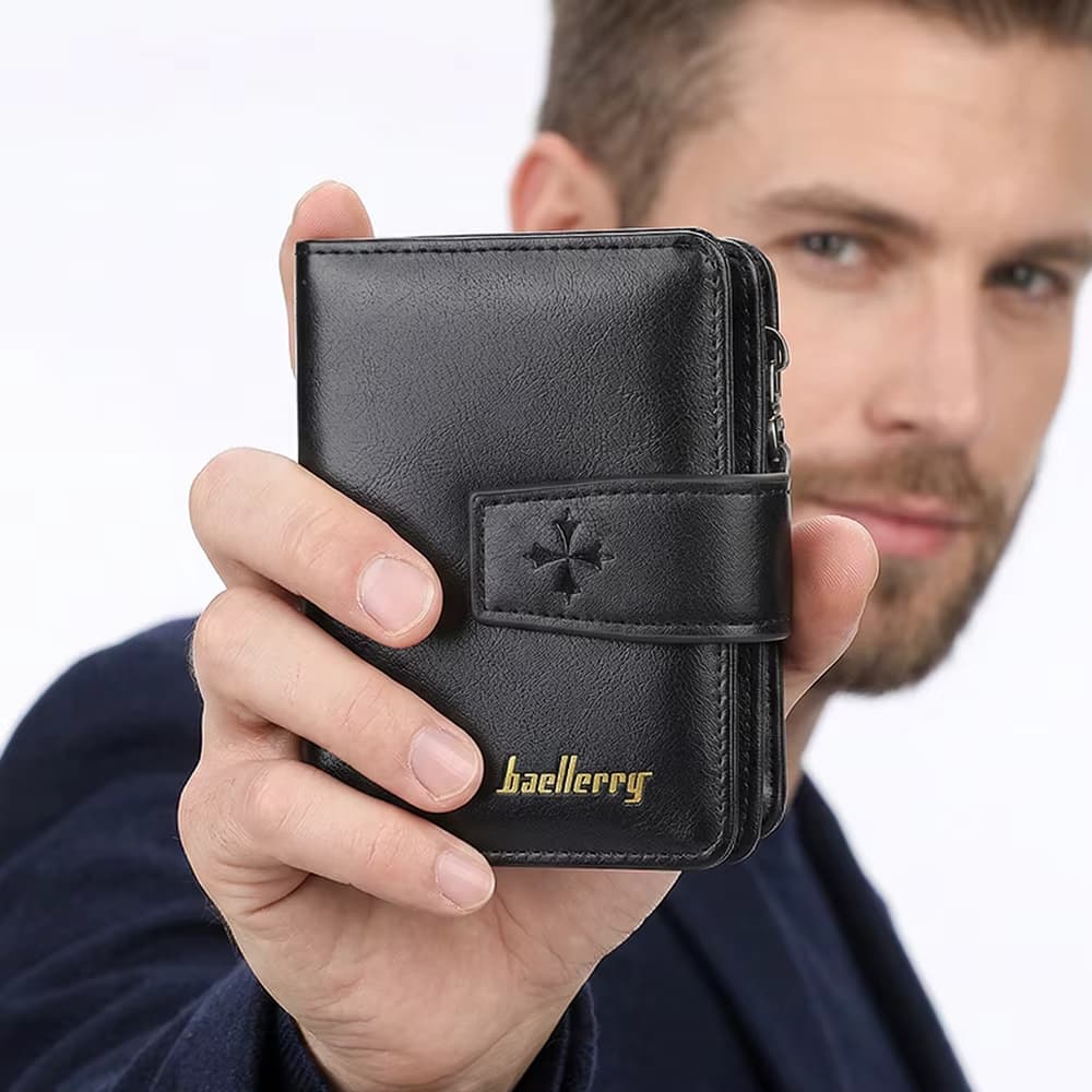 Trendige Herren-Geldbörse mit Schnalle, kurze Geldbörse im schlichten Street-Style, modisches Herren-Accessoire mit mehreren Kartenfächern, multifunktionale Herren-Geldbörse mit großem