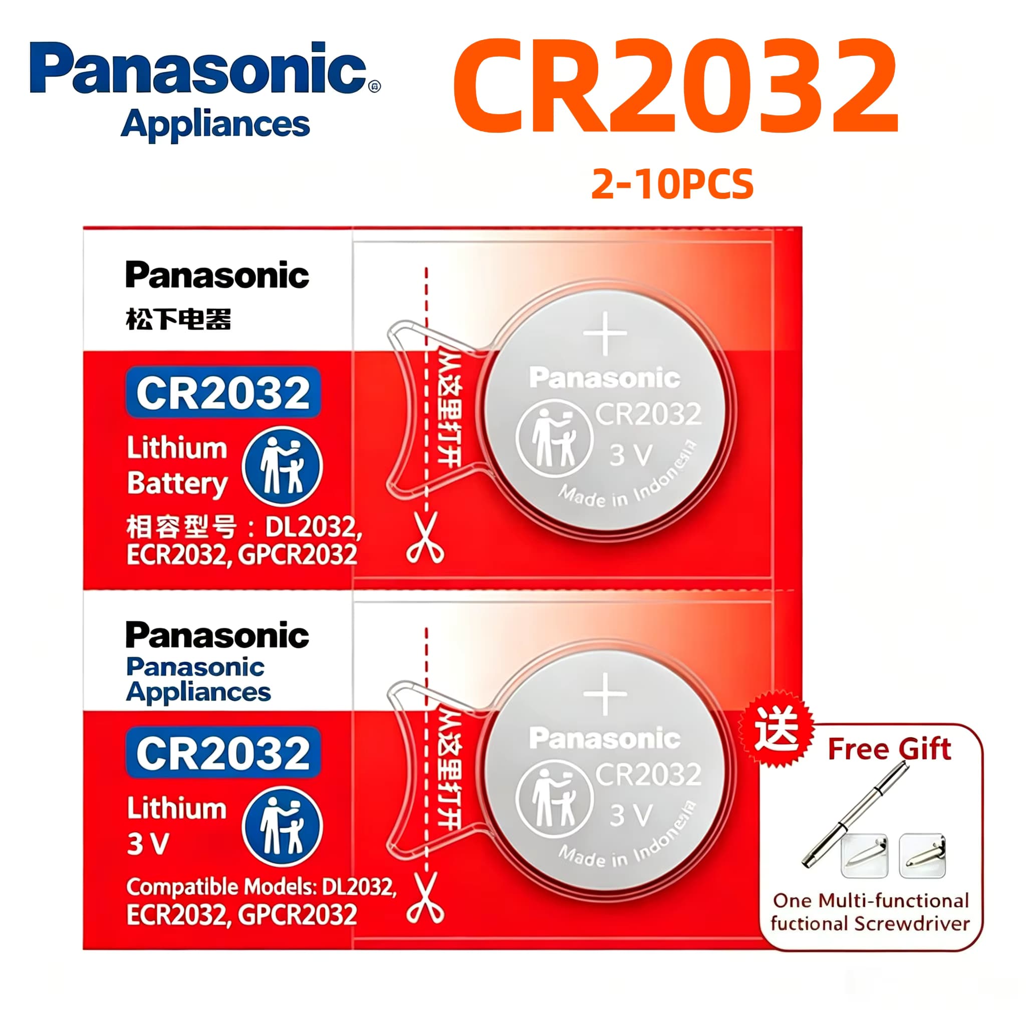 2-10 Stück 100% Original Panasonic CR2032 3V Lithium-Batterie für Uhren, Taschenrechner, Fernbedienungen, Spielzeug, Knopfzellen