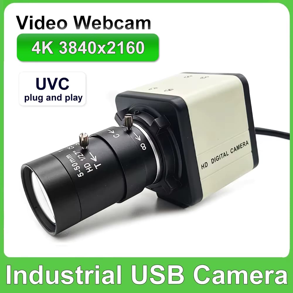 Industrielle HD 2K 4K 30fps USB-Kamera mit Hoher Geschwindigkeit, OTG-Unterstützung, UVC-Treiberfrei, mit 5-50mm / 2.8-12mm Varifokal-Zoomobjektiv/Oder ohne Objektiv