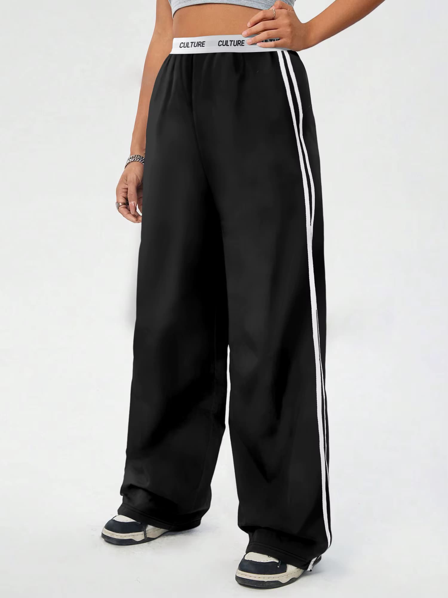 CULTURE" Bund-Hose mit weitem Bein und seitlichen Streifen – trendige Freizeithose für Damen