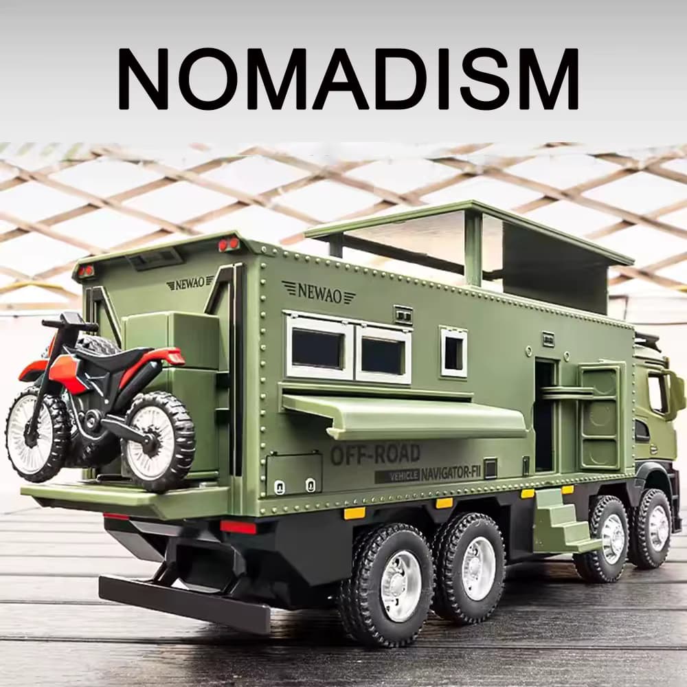 1/24 Nomadism Off-road RV Modell Autos Spielzeug Legierung Druckguss Gummi Reifen Motor Home Modelle Licht Sound Fahrzeug Kinder Geburtstag geschenk