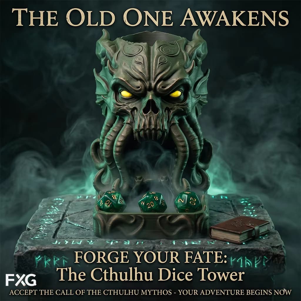Cthulhu Würfelturm Dekoratives Ornament, TTRPG-Zubehör, Schreibtisch-Dekoration im Dunklen Stil, Würfelrollerturm