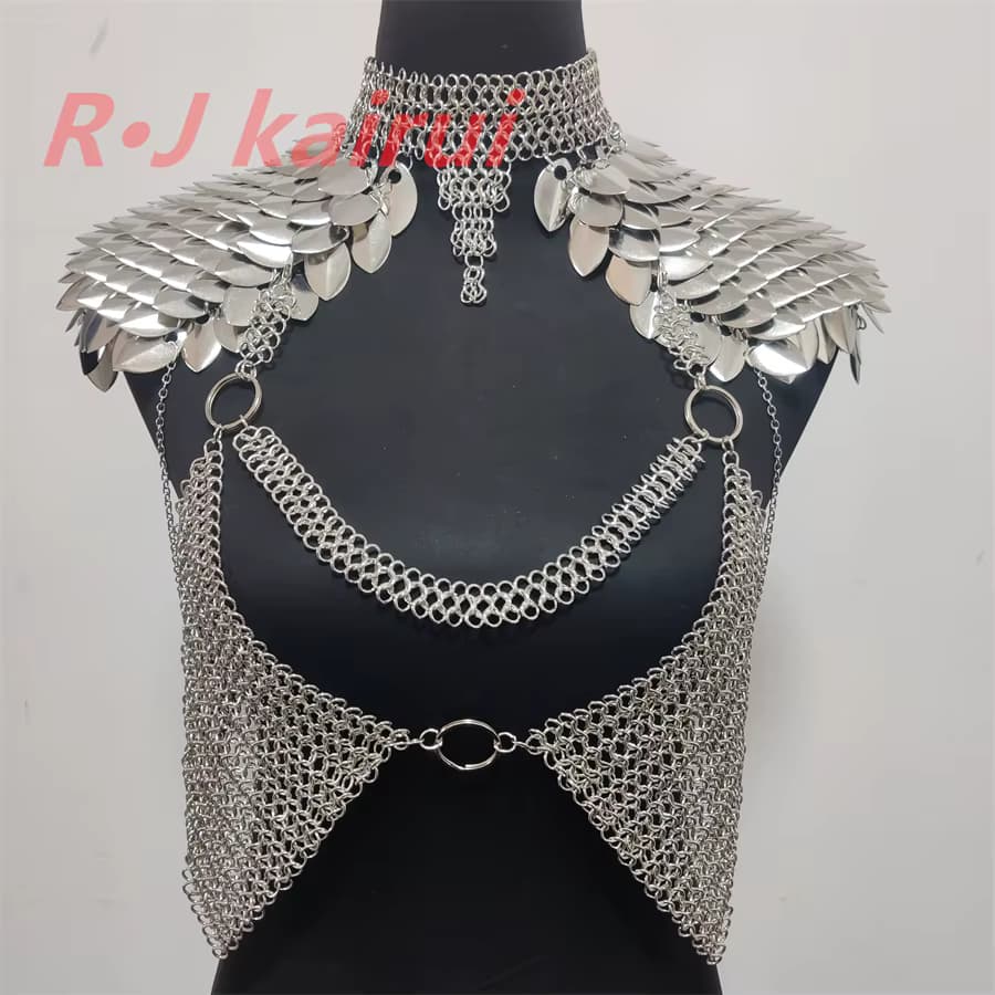 Neue Mode Metall Meerjungfrau Fischschuppen Hals Schulter Ketten Schichten Kettenhemd Drachen Skala Schulter Schmuck 3 Farben