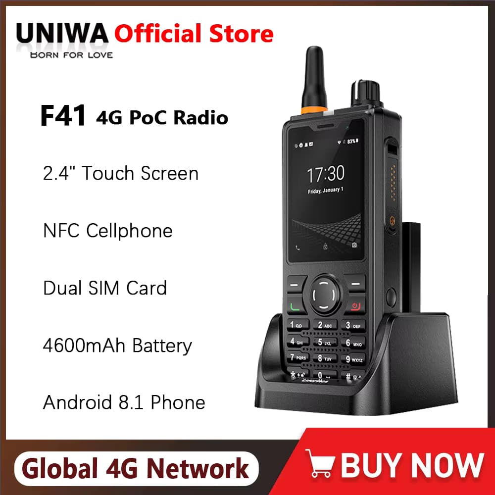 UNIWA F41 4G Robustes Smartphone Android 8.1 Globales Netzwerk 4600mAh POC Walkie-Talkie Zello 2,4" Touchscreen Wasserdichtes Smartphone NFC