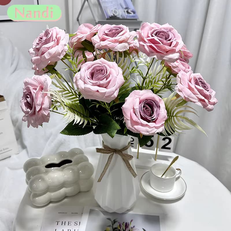 7-Köpfige Künstliche Rose für Hochzeitsdekoration, Partyzubehör, Blumenarrangement, Kunst-DIY-Dekoration, Garten- und Landschaftsgestaltung