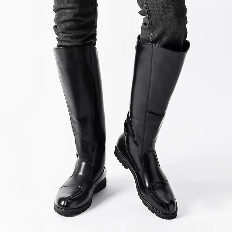 Plus Size Herrenmode lange Naturlederstiefel schwarz braun Schuhe Cowboy High Knight Boot Bühne Nachtclub Motorrad Botas