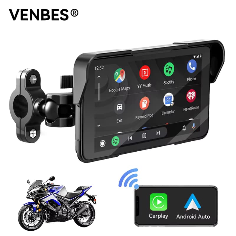 VENBES Motorrad-Carplay, 5-Zoll-GPS-Navigation, kabellos, Android, Auto-Carplay, Typ C, Bluetooth, wasserdicht, leicht zu entfernen, BT